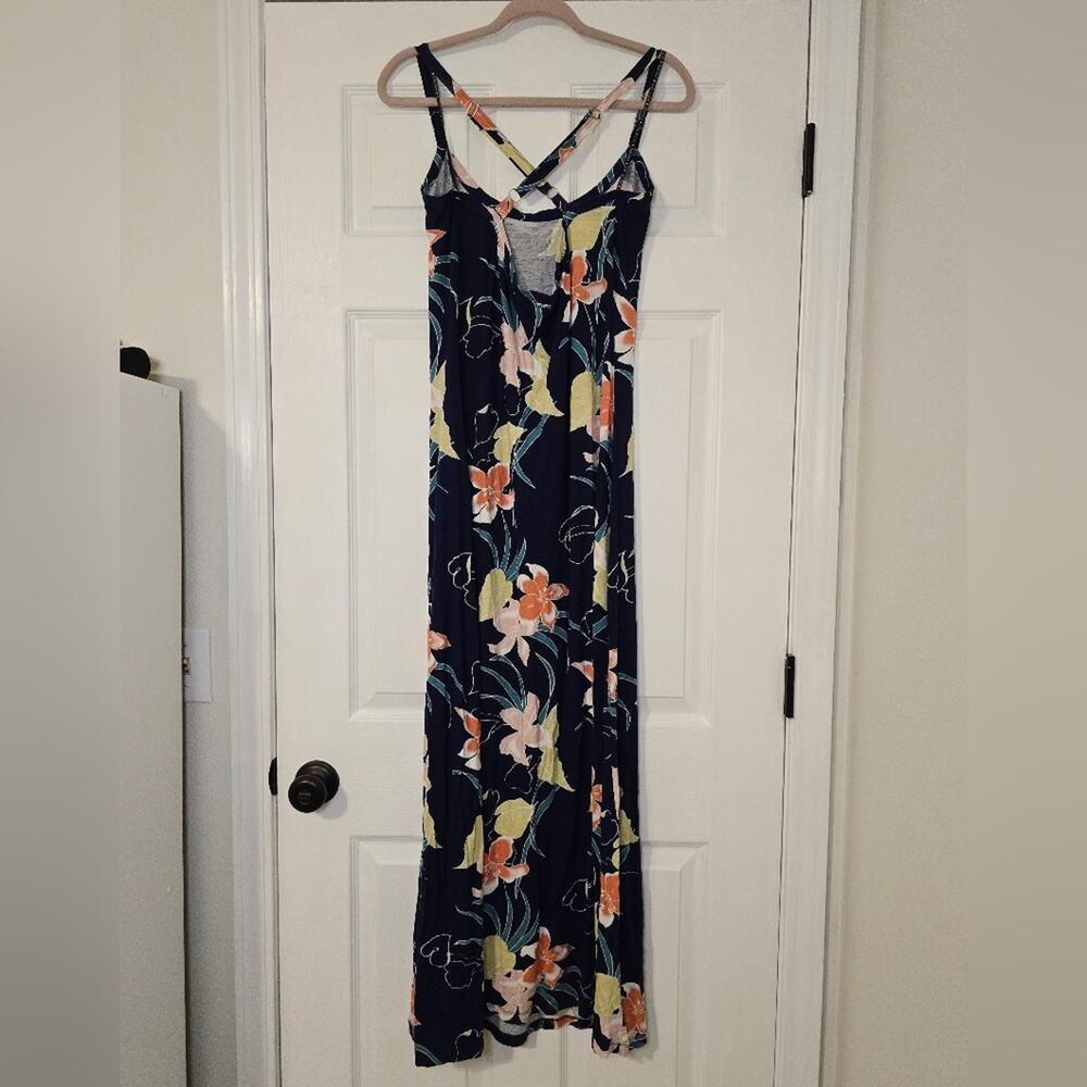 Volcom Cabananana Tropical Floral Maxi Dress Navy Racerback XL/12 - Picture 5 of 9